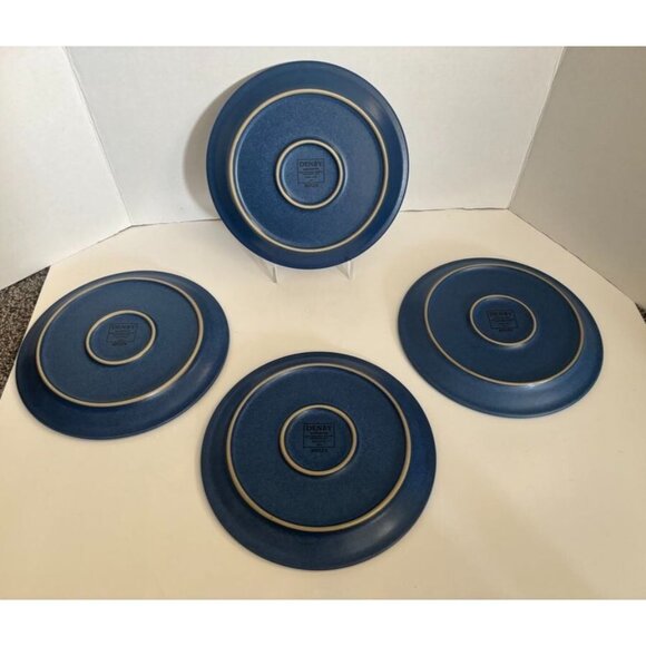 DENBY Reflex Luncheon/Salad Plates White on Blue 9” England Set of 4 Plates - Picture 2 of 4